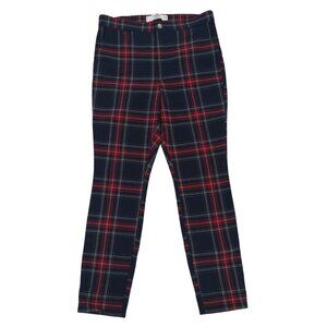 Hollister Womens Ultra High-Rise Plaid Skinny Pants Size L Red/Blue.